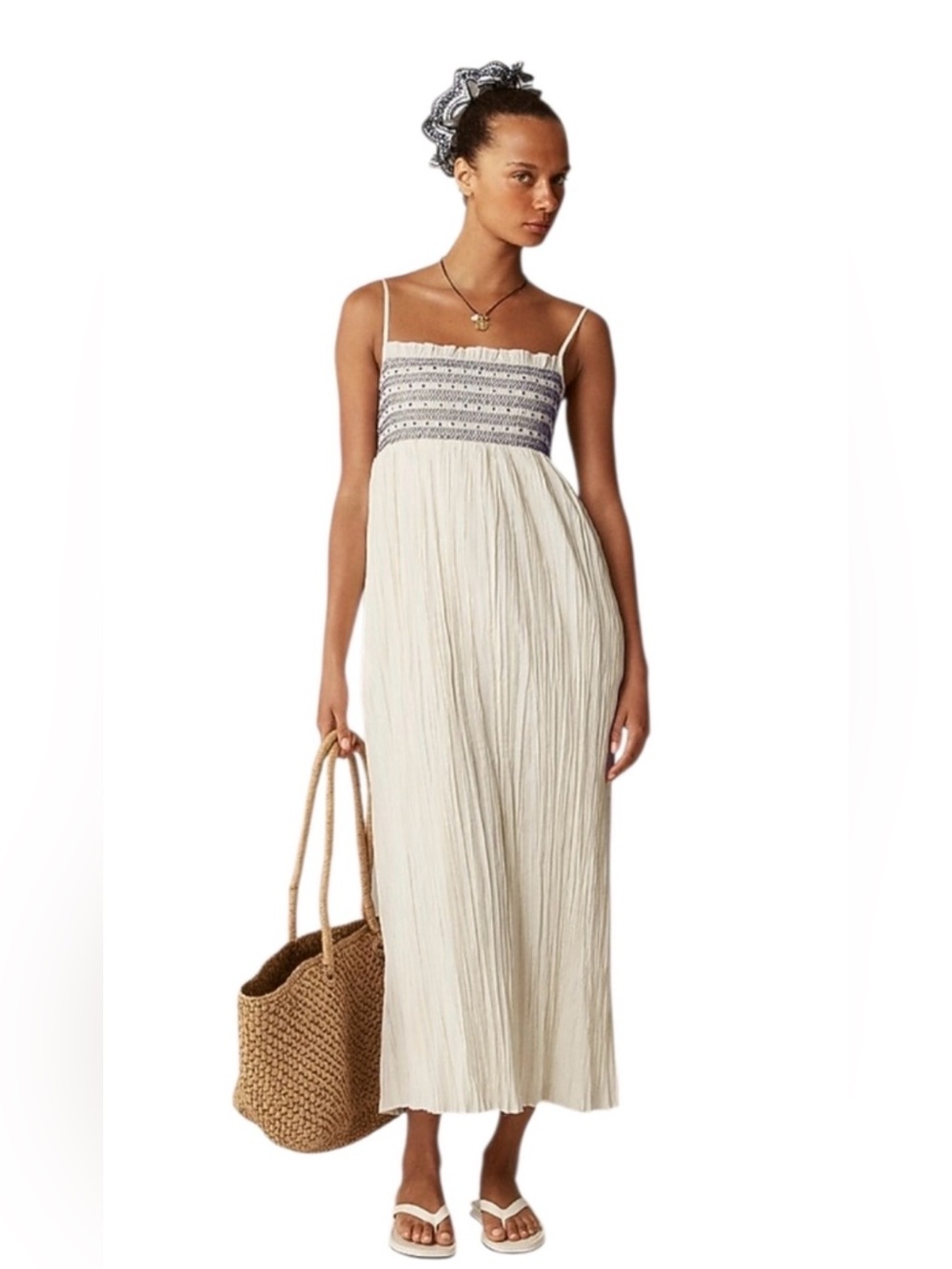 J.Crew Catania Crinkled Smocked Midi Dress Ivory Tall Medium NWT